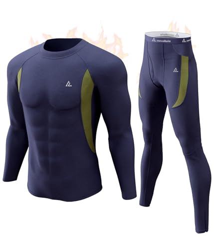 Image of Mens Thermal Underwear Long Johns Set Cold Weather Hunting Base Layer | Fleece lined top & bottom. Moisture wicking, 4-way stretch. Ultimate warm winter gear for skiing, work & outdoor sports
