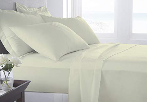 Taj Linens Cotton Bedsheets Set - Comfortable Fabric 400 Thread Count 100% Cotton 4-Piece Sheet Set 15 Inch Deep Pocket Solid (King, Ivory)