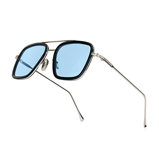 PARTY GO Retro Occhiali da sole Quadrati Grandi Uomo & Donna UV400 Vintage Tony Stark Occhiali da Vista Iron Man Lente Blu