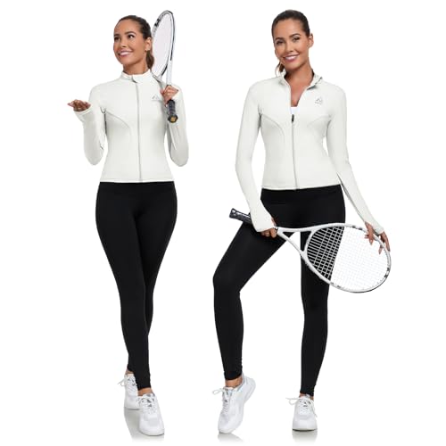 AURVAE Jaqueta de treino feminina, jaqueta de corrida leve e curta, zíper slim fit para academia, io