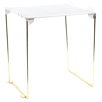 U Brands Mesh Locker Organizer Shelf, 11 x 10 x 12, White and Gold, Back to School Essentials, Stackable, Fits Standard Size School Lockers