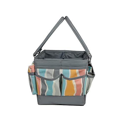 Image of Everything Mary Deluxe Store & Tote Organizer - Grey Stripes Craft Caddy with Handle - Art Storage Tote for Sewing, Scrapbooking, DIY Projects & Crafting Tools