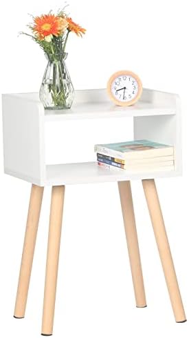 exilot Nightstand Mid-Century Modern Bedside Table with Solid Wood Legs Minimalist and Practical End Side Table, White