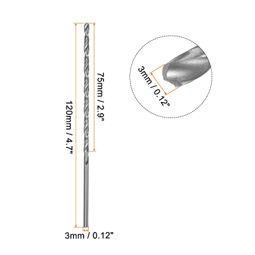 sourcing map 10pcs Extra Long Drill Bits, 3mm HSS Drill Bit with High Speed Steel Straight Shank 120mm Length for Metal Woodwork Plastic Aluminum Alloy 2 sourcing map 10pcs Extra Long Drill Bits, 3mm HSS Drill Bit with High Speed Steel Straight Shank 120mm Length for Metal Woodwork Plastic Aluminum Alloy - Image 2