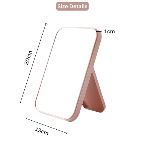 Image of Mirror with Stand | Glass Rectangle Cosmetic Standing Mirror for Makeup, Portable for Travel, Camping, Home (Pink - Pack of 1, Rectangular, Floor Mount, Framed)
