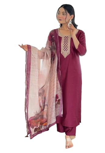 Ensemble broderie viscose femme Yashika avec pantalon et dupatta S