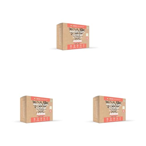 Image of Nourish Organics Ginger Oats Cookies | Wholesome Cookies with Ginger & Oats | Made with Seeds, Almonds & Coconut Jaggery | High Fibre Snack | No Refined Sugar | 120g Pack (Pack of 3)