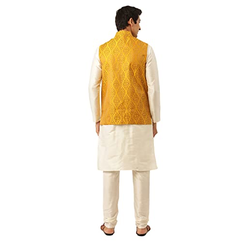 Image of SOJANYA (Since 1958, Men's Silk Blend Grey Kurta Pyjama & Silk Blend Jacket Combo