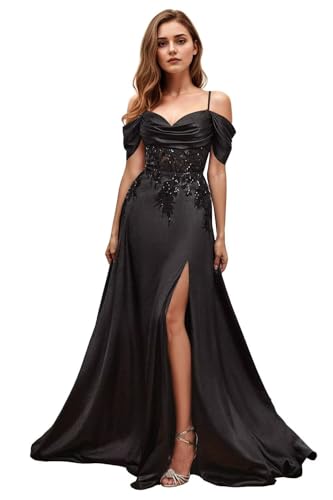 A-line Lace Appliques Spaghetti Sleeves Formal Evening Gowns for Women Long Wedding Guest Dress with Slit2