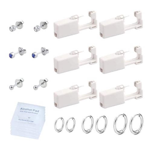 Yokimico 6 pistolas desechables para perforar orejas, práctica pistola perforadora de orejas sin dolor con aretes, adecuado para niñas, mujeres y hombres