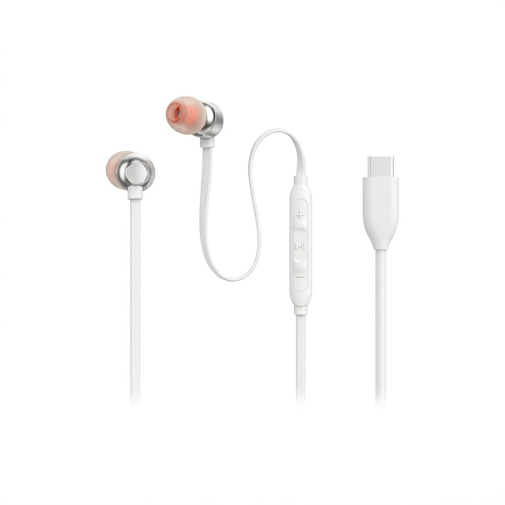 Original Type C Earphone for JBL Tune 310 C, Hi-Res Audio with DAC, 3-Button EQ Remote with Mic, Tangle-Free Compatible with USB-C Devices - White-picture-34