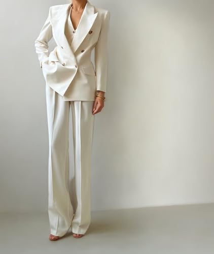 Pant Suits for Women Dressy Casual 3 Piece Womens Suit Double Breasted Peak Lapel Suits for Women3