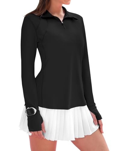 IECCP Womens Long Sleeve Golf Shirts Sun Protection 1/4 Zip Pullover Summer Quick Dry Athletic Hiking Running Workout Tops