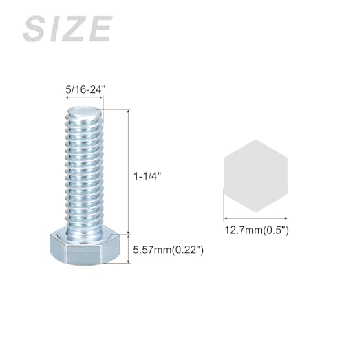 Image of METALLIXITY Hex Bolts (5 /16-24x1-1 /4) 10Pcs, Grade 2 Carbon Steel Zinc Plated Fully Threaded, UNF Fine Thread Hex Head Screw Bolt - for Furniture Repair, Silver