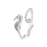 MUNDELL 925 Sterling Silver Dainty Seahorse Open Rings Animal Adjustable Wrap Finger Rings for Women Stacking Rings Statement Rings Fine Jewelry