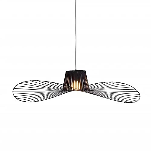 Vintage Pendelleuchte Wohnzimmer Pendelleuchte Einfacher Kreativer Kronleuchter (leicht Höhenverstellbar), Glasfaserhut Design + E27 Fasertuch Max 40W Black Schwarz 80cm Cover