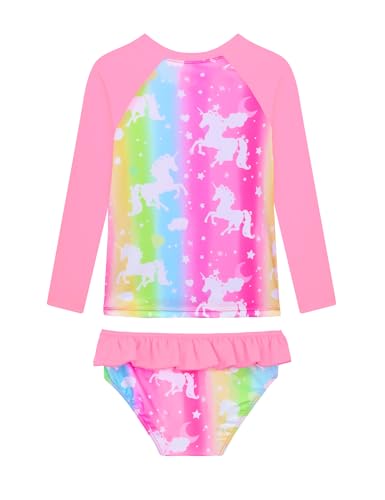 Image of Girls Rash Guard Swimsuit Long Sleeve Tankini Sets Two Pieces Bathing Suit Swimwear UPF 50+ Sun Protection