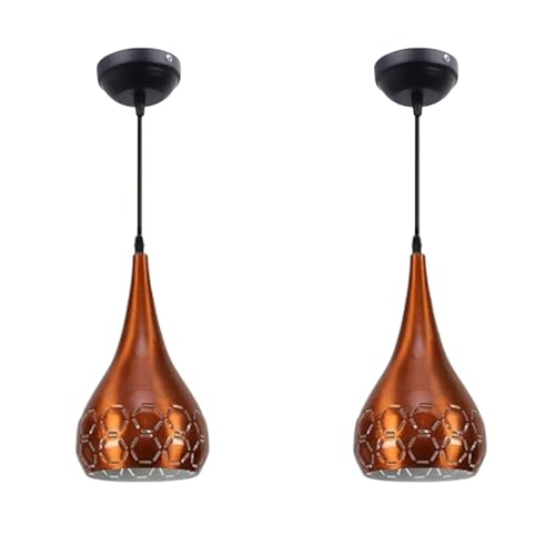 Image of GreyWings Orange Aluminium Hanging Light for Home | Designer Pendant Light with E27 Holder | Modern Ceiling Hanging Lamp for (Bulb is not Included) Small Pack of 2