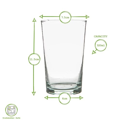 Nicola Spring 6pc Meknes Recycled Highball Glasses - 325ml - Green Glass - Sustainable Hand-Blown Moroccan Water Cups Dishwasher Safe Drinkware for Juices, Water
