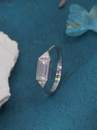 Full Moissanite Geometric Trinity Ring S925 Sterling Silver 4x8mm Rectangular & Triangle Stones Inner 3 Crystals Bridal Daily Gift3
