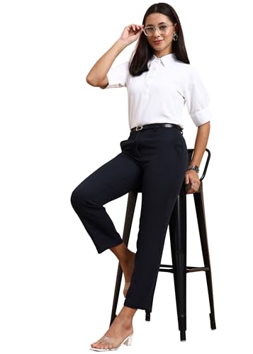 Image of FRAULEIN Women Formal Trousers | Slim Fit Office Pants | Ankle Length Work Pants | Business Casual Corporate Wear