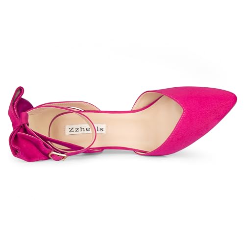 Image of Zzheels Women's Closed Toe Kitten Heels Bow Pumps | Closed Pointed Toe Pump Heel, Stiletto Heels, Ankle Strap, Dress Shoes