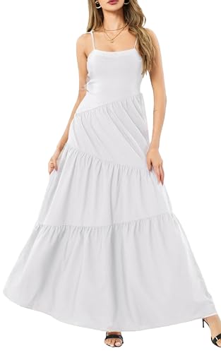 Image of Women's Summer Flowy Tiered Maxi Dress Elegant Spaghetti Strap with Ruffled Skirt Beach Vacations Parties