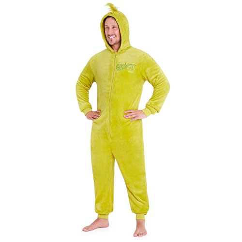 The Grinch Mens Fleece Hooded Onesie Fluffy Loungewear - Funny Gifts for Him (Green M)