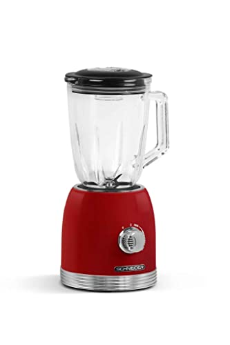 SCHNEIDER Blender 800 Watt, blender with 6-blade special knife, 1.5 L glass container, pulse function and non-slip feet, high-performance mixer 20,000 revolutions per minute, red
