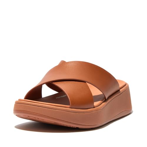 Image of FitFlop Women's F-Mode Leather Flatform Cross Slide Sandal