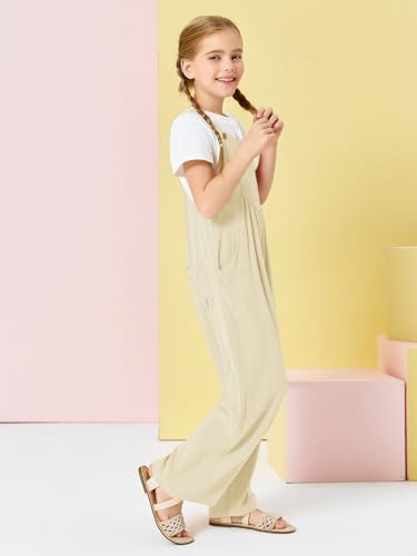 Image of Haloumoning Girls Overalls Kids Casual Sleeveless Wide Leg Jumpsuit Loose Rompers with Pockets 5-14 Years