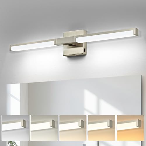 Image of OKELI Modern Bathroom Light Fixtures Over Mirror, 24 Inch Brushed Nickel Vanity Light Bar for Bathroom, 12W 5CCT Diammable Wall Light
