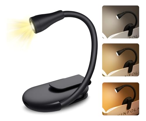 Luz de Leitura Para Livro Luminária de Livros Com Clips, LED Quente Neutra Fria - Ideal para Estudar ou Ler a Noite - Recarregável USB (PRETO)