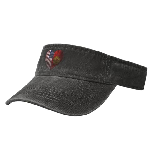 Sun Visor Hats Love Heart Puzzle America Kyrgyzstan Flag Adjustable Ball Caps Empty Top Baseball Running Tennis for Men Women Outdoor Travel Beach Black