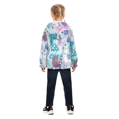 OTVEE Christmas Animals Llama Sloth Kids Hoodie Jacket Fall Spring Full Zip Warm Outwear Coat4