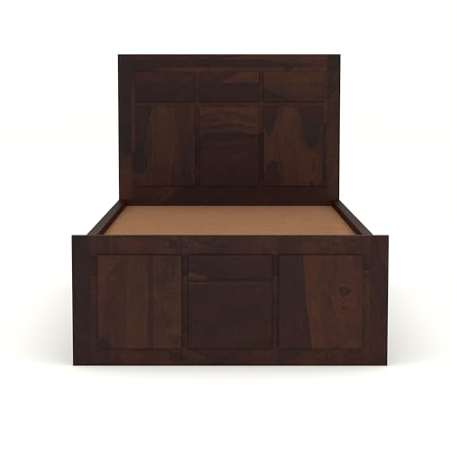 Image of Solid Sheesham Wooden Bed 6X4 Bed Single Bed Without Storage for Bedroom - Single Cot Wooden BedSingle Size for Living Room Guest Room - 12 Month Warranty (Lucas Walnut)