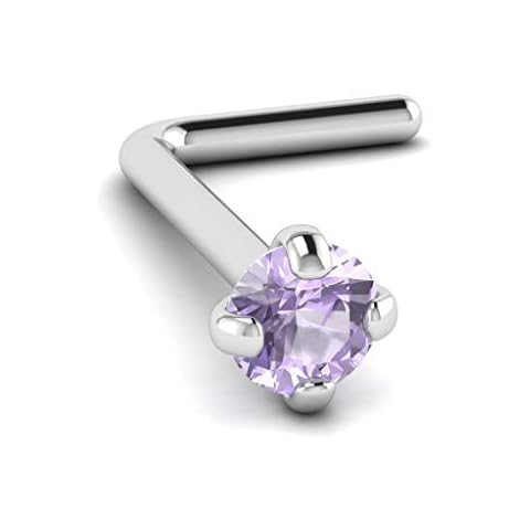 Loving My Bump L-Shape Nose Stud Piercing | 20 Gauge 0.8mm Surgical Steel Bone Studs/Ring | 3mm gem (Purple L-Shape) Cover