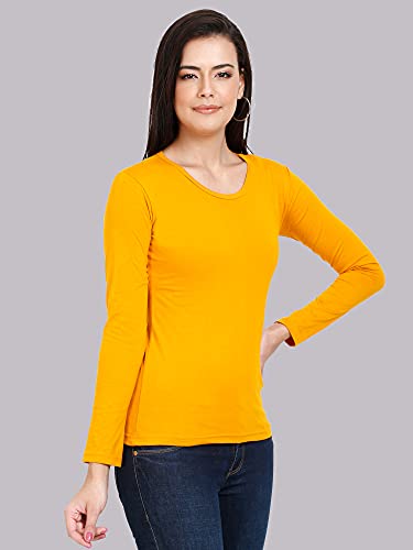 Image of FLEXIMAA Women's Cotton Plain Round Neck Full Sleeve T-Shirt