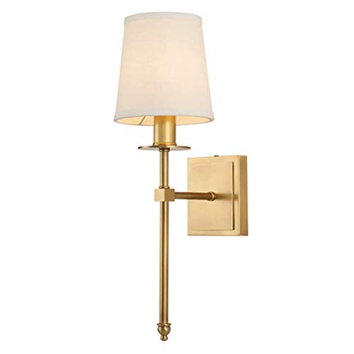 Elegante Lampada a Muro in Oro Lampada da Salotto, Applique da Parete Ottone Classica Lampada da Comodino Camera da Letto con Paralume in Tessuto Bianco E27 Lampada da parete per Corridoio Bagno Hotel