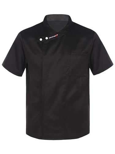 Freebily Men's Short Sleeve Chef Jacket Button Down Classic Chef Coat Restaurant Kitchen Cooking Shirts Black X-Large