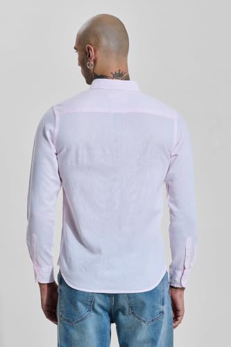 Image of SNITCH Men Casual Shirt | Slim Fit Full Sleeve Button-Down Collar Solid Design | Premium Cotton Linen Blend & Breathable Fabric for Office, Semi-Formal & Everyday Wear