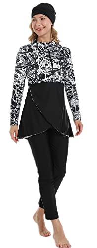 Modesto Traje de baño musulmán para Mujer Patchwork Hijab Traje de baño islámico Burkinis Deporte Manga Larga Traje de baño(4XL,S1) Cover