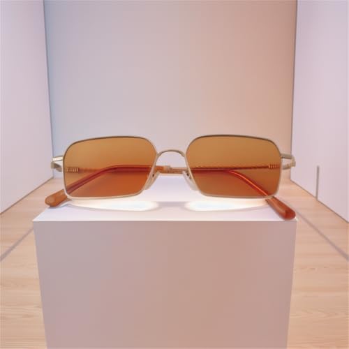 ADE WU Trendy Hexagon Rectangle Sunglasses for Women Cute Chic Gold Metal Rectangular Sun Glasses with Tinted Lense4