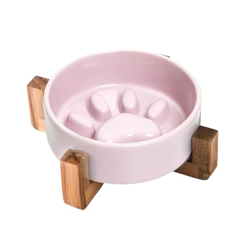 ペット ボウル 台 ペット食器 フードボウルスタンド 早食い防止 犬 猫食器 陶器 餌入れ 天然竹製スタンド付き 脚付 水飲み用 食べやすい 陶器 エサ入れ 皿 猫食器 猫 食器 ペット皿 滑り止め 安定感 取り外し可能 犬猫兼用食器 子猫用 (b,Pin