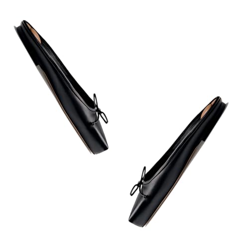 SHODENSE Women Black Square Toe Bow Mule Flats Slip On Dress Mules Matte Comfortable Flat Heel Ballet Shoes Backless Bow Mule Shoes Snakeskin Animal Print Fashion Spring Fall Matte Black 8.5 M US4