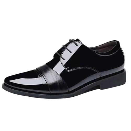 Men’s Leather Oxfords Shoes for Men, Patent Round Toe Lace-up Business Casual Office Work Wedding Tuxedo Shoes