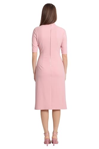 Image of Maggy London Women's Maggy London Women's Dresses Side Pleat Dress with Asymmetric Neck and Elbow Sleeves