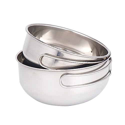 GALPADA 3pcs Stainless Steel Camping Tableware Travel Bowls with Folding Handle and Mesh Storage Bag for Outdoor Cooking Hiking Bbq Picnic and Family Gatherings