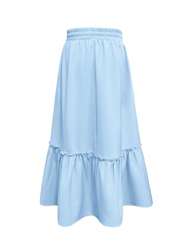 Image of Girls High Waisted Ruffle Maxi Skirt Soft Cotton Long Skirts with Elastic Waistband for Kid Girl 3-12 Years