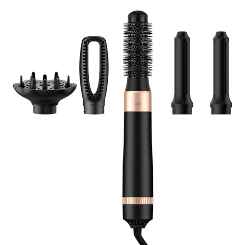 INMTFEI Set Cepillo de Aire Caliente, Cepillo Secador de Pelo 5 en 1, 3 Ajustes de Temperatura, con Rizador Automático, Thermal Brush, Moldeador Pelo Voluminizador, para Rizador Alisar Volumen (NEGRA)
